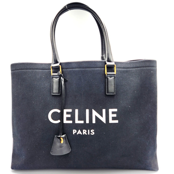CELINE Horizontal Cabas 190062 Black Canvas Leather Bag Tote Women's Men's - Picture 1 of 10